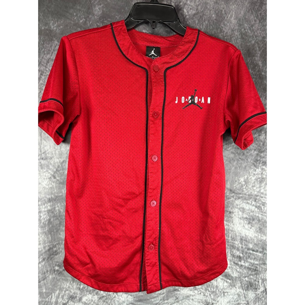 Jordan Mesh Baseball Jersey Kids Youth Med 10-12 Red Black Dri-FIT Jumpman - Picture 2 of 9